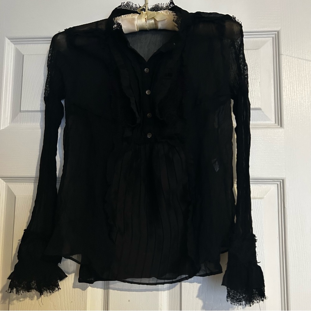 DIANE von FURSTENBERG black sheer blouse with underneath tank. Size small